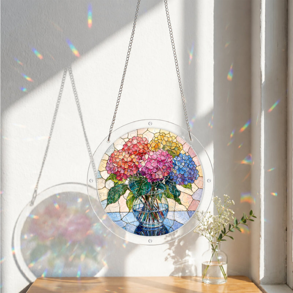 Blushing Hydrangea Acrylic Puzzle Suncatcher