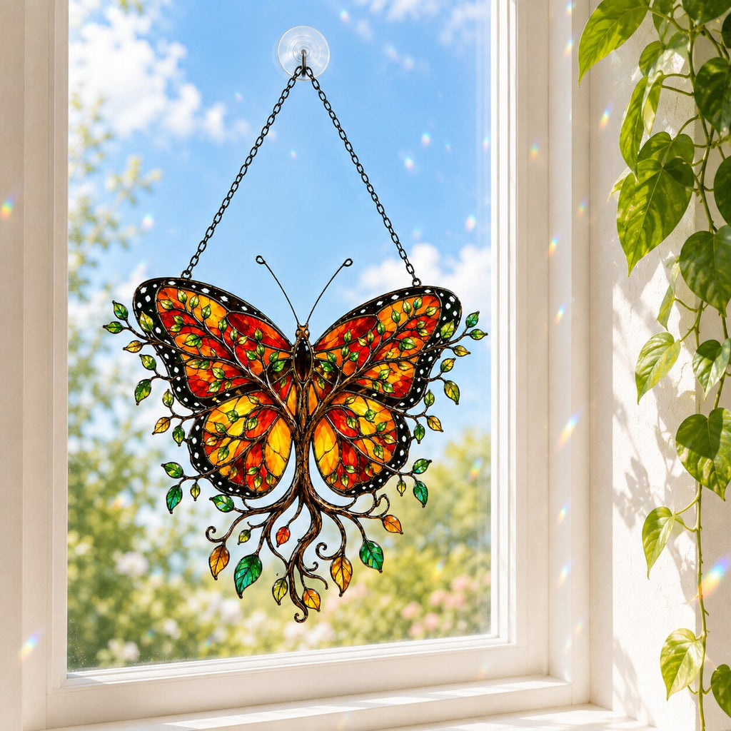 Monarch Butterfly Tree of Life Holographic Acrylic Suncatcher