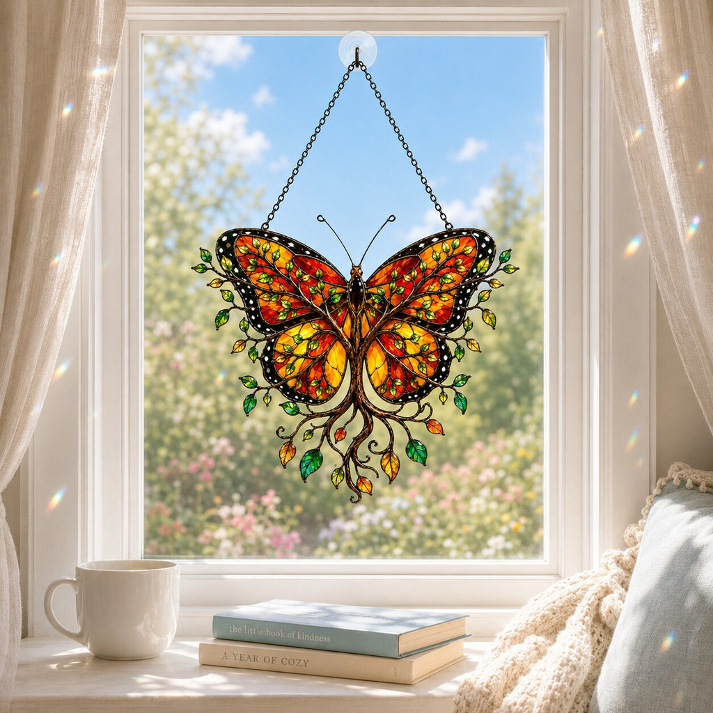 Monarch Butterfly Tree of Life Holographic Acrylic Suncatcher