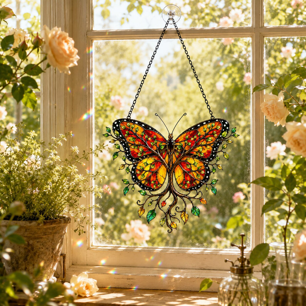 Monarch Butterfly Tree of Life Holographic Acrylic Suncatcher