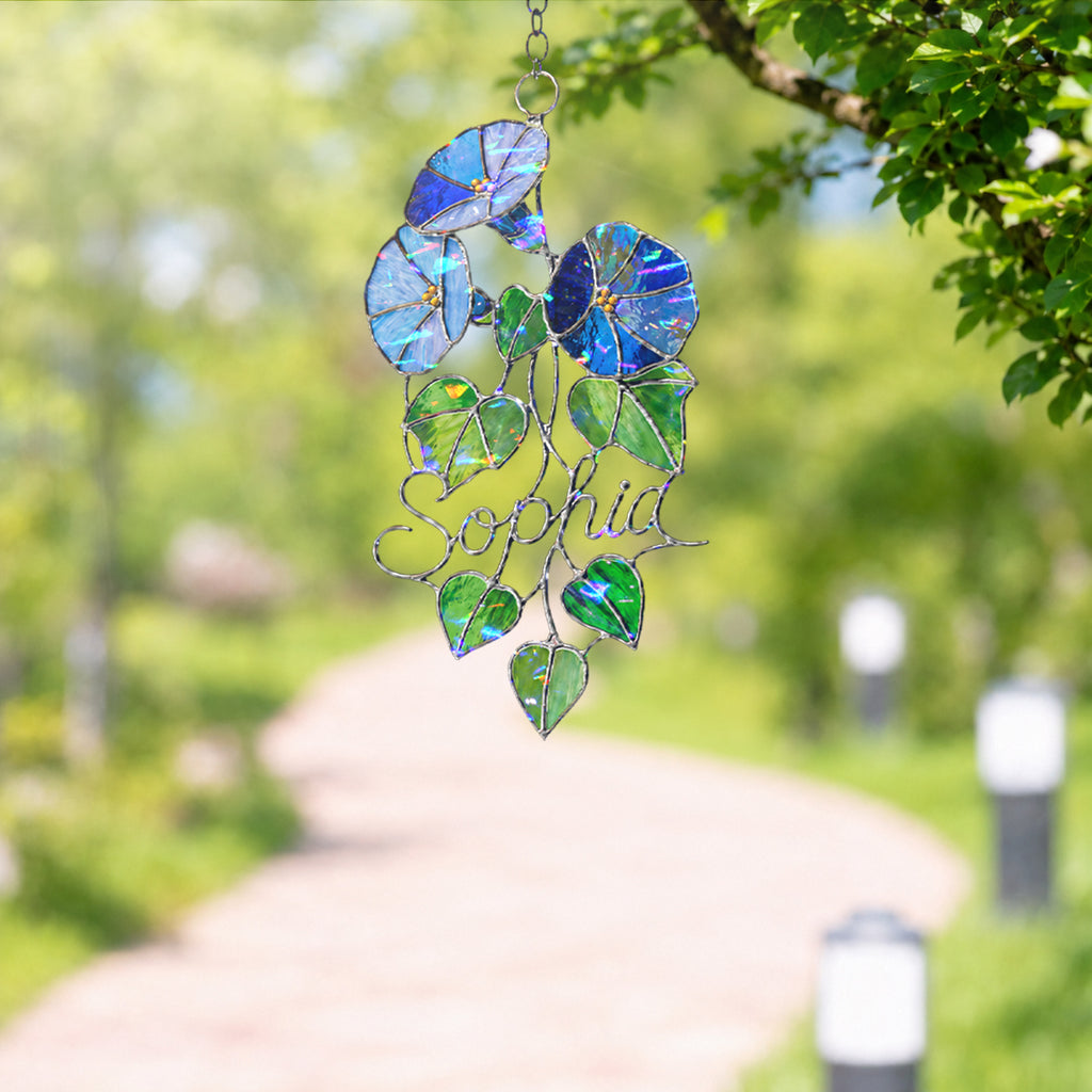 Personalized Blue Morning Glory Holographic Acrylic Suncatcher