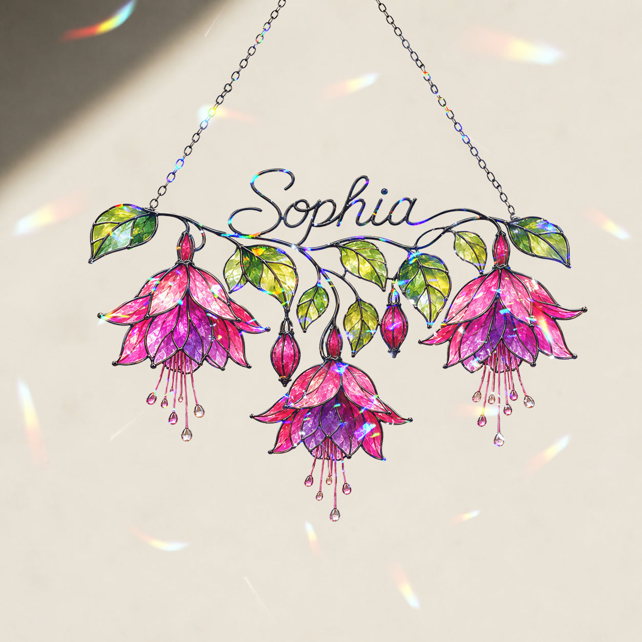 Personalized Pink Fuchsia Flower Holographic Acrylic Suncatcher