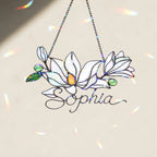 Personalized White Magnolia Branch Holographic Acrylic Suncatcher