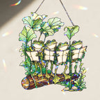 Four Frogs Reading Books on a Log Holographic Acrylic Suncatcher