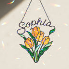 Personalized Yellow Tulip Bouquet Holographic Acrylic Suncatcher