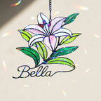 Personalized Pink Lily Flower Holographic Acrylic Suncatcher