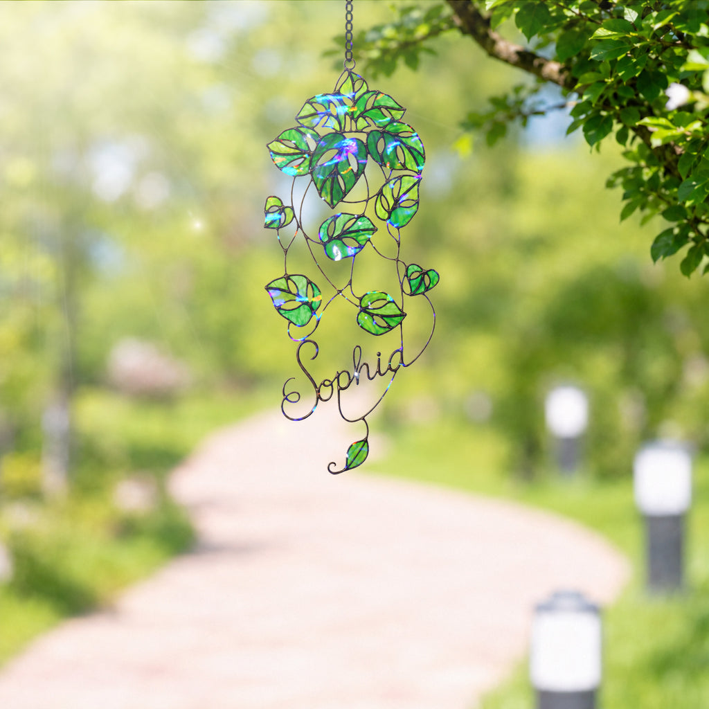 Personalized Monstera Trailing Vine Holographic Acrylic Suncatcher