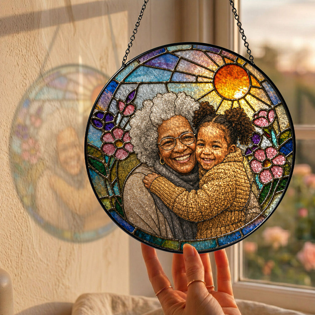 Personalized Blossom Sunrise Photo Stained Glass Suncatcher