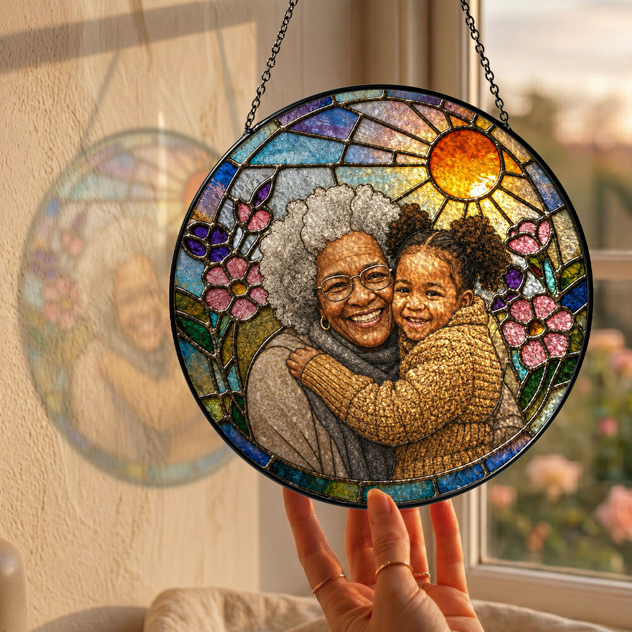 Personalized Blossom Sunrise Photo Stained Glass Suncatcher