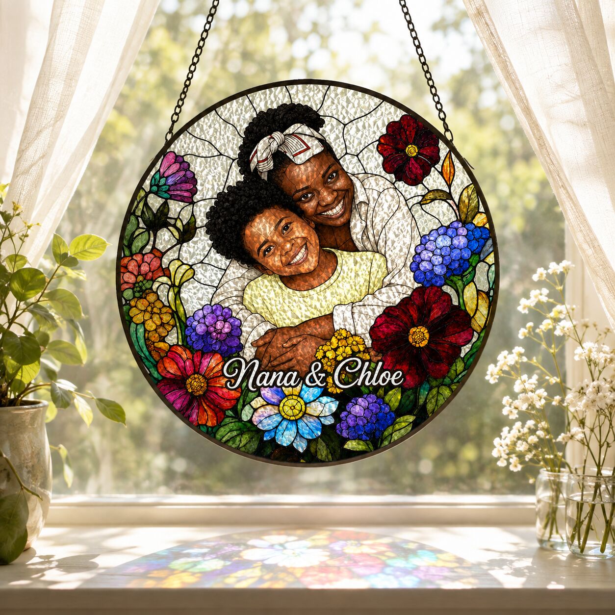 Personalized Wildflower Photo Stained Glass Suncatcher
