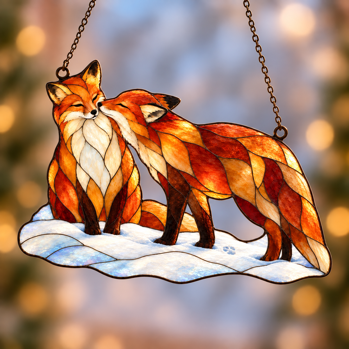 Personalized Fox Couple Our First Christmas Holographic Acrylic Suncatcher