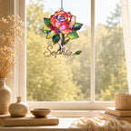 Personalized Red Rose Holographic Acrylic Suncatcher