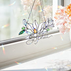 Personalized White Magnolia Branch Holographic Acrylic Suncatcher