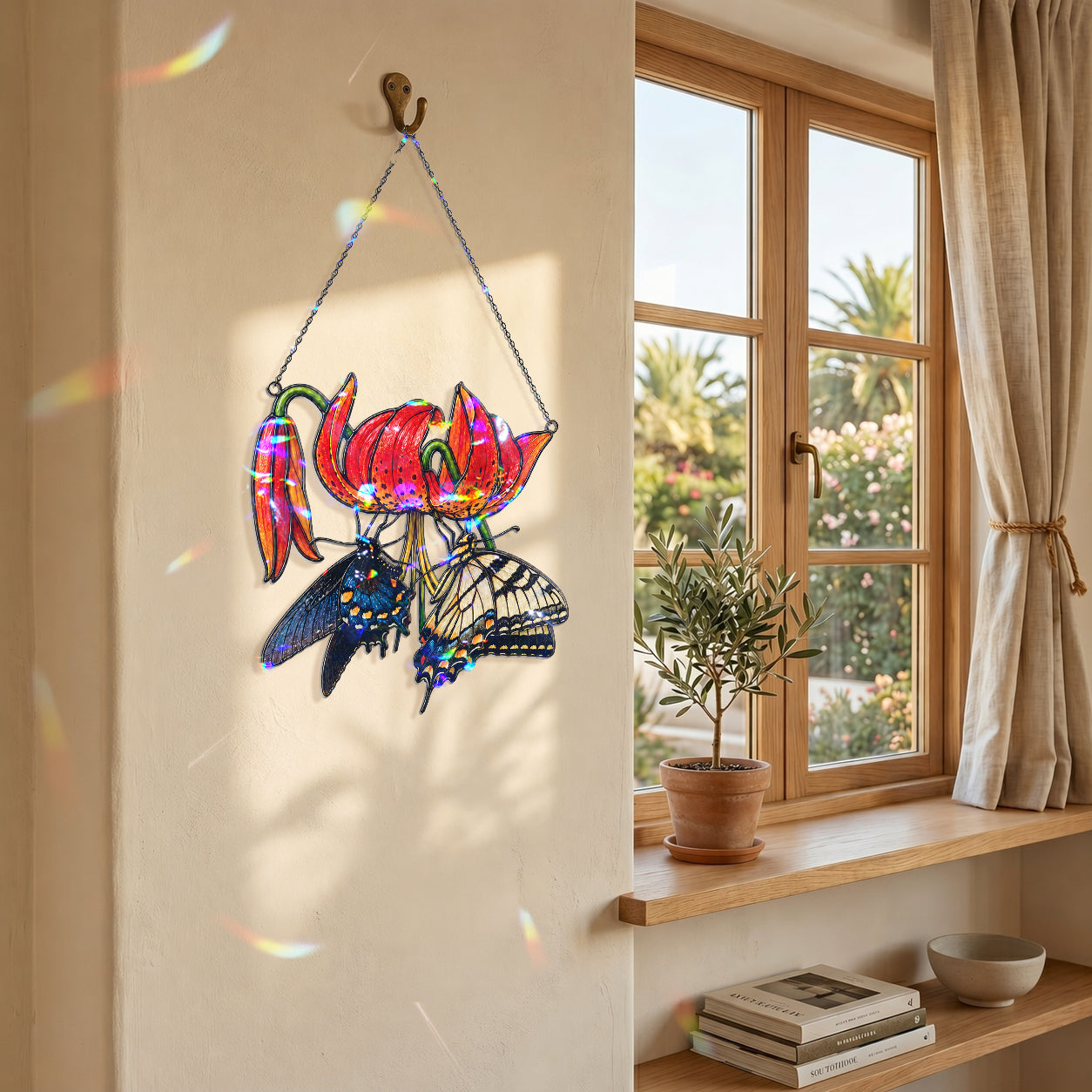 Swallowtail Butterflies & Tiger Lily Holographic Acrylic Suncatcher