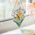 Personalized Yellow Tulip Bouquet Holographic Acrylic Suncatcher
