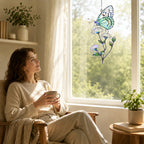 Mint Butterfly & White Blossom Holographic Acrylic Suncatcher