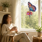 Orange & Blue Butterfly with Marigold Holographic Acrylic Suncatcher