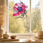 Personalized Pink Anemone Flower Holographic Acrylic Suncatcher