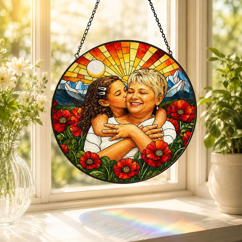 Personalized Poppy Sunrise Photo Stained Glass Suncatcher