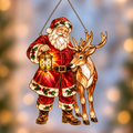 Santa and Reindeer with Lantern Holographic Acrylic Suncatcher
