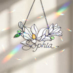 Personalized White Magnolia Branch Holographic Acrylic Suncatcher