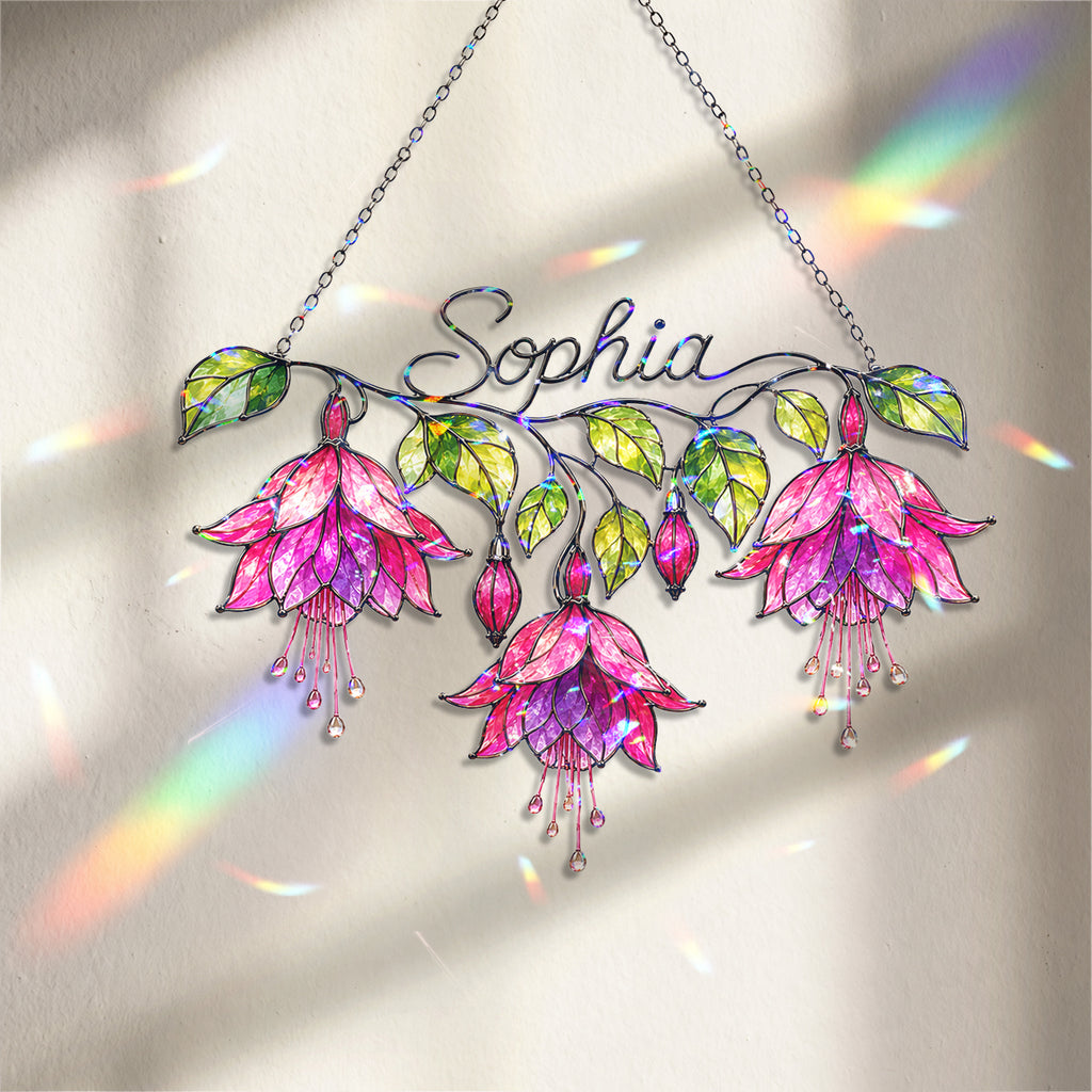 Personalized Pink Fuchsia Flower Holographic Acrylic Suncatcher