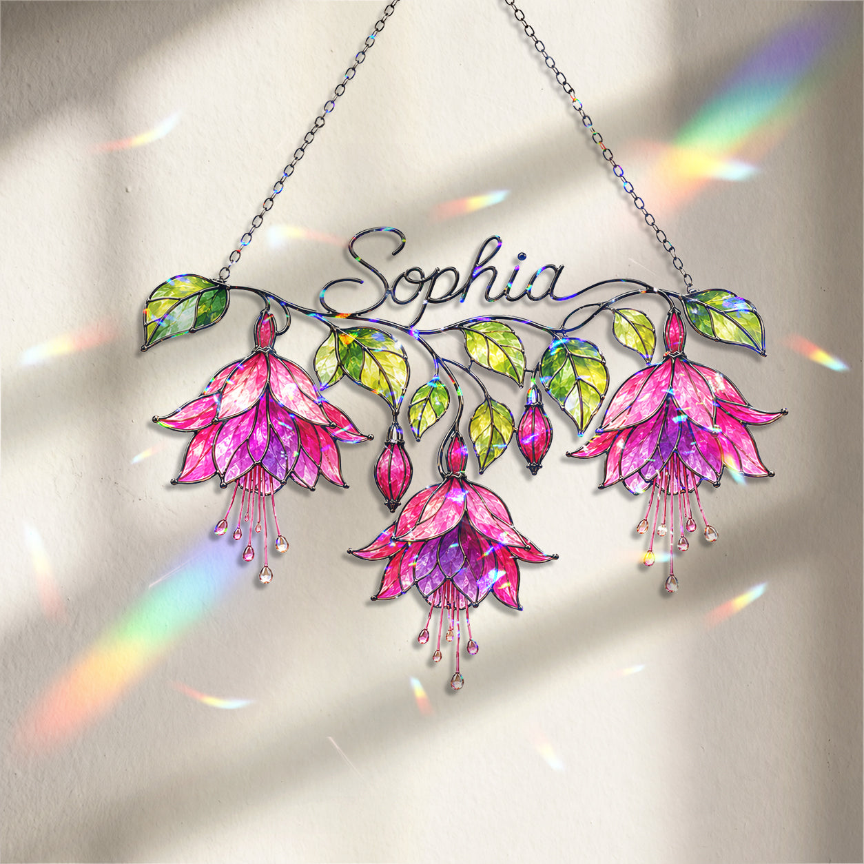 Personalized Pink Fuchsia Flower Holographic Acrylic Suncatcher