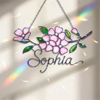 Personalized Pink Cherry Blossom Branch Holographic Acrylic Suncatcher