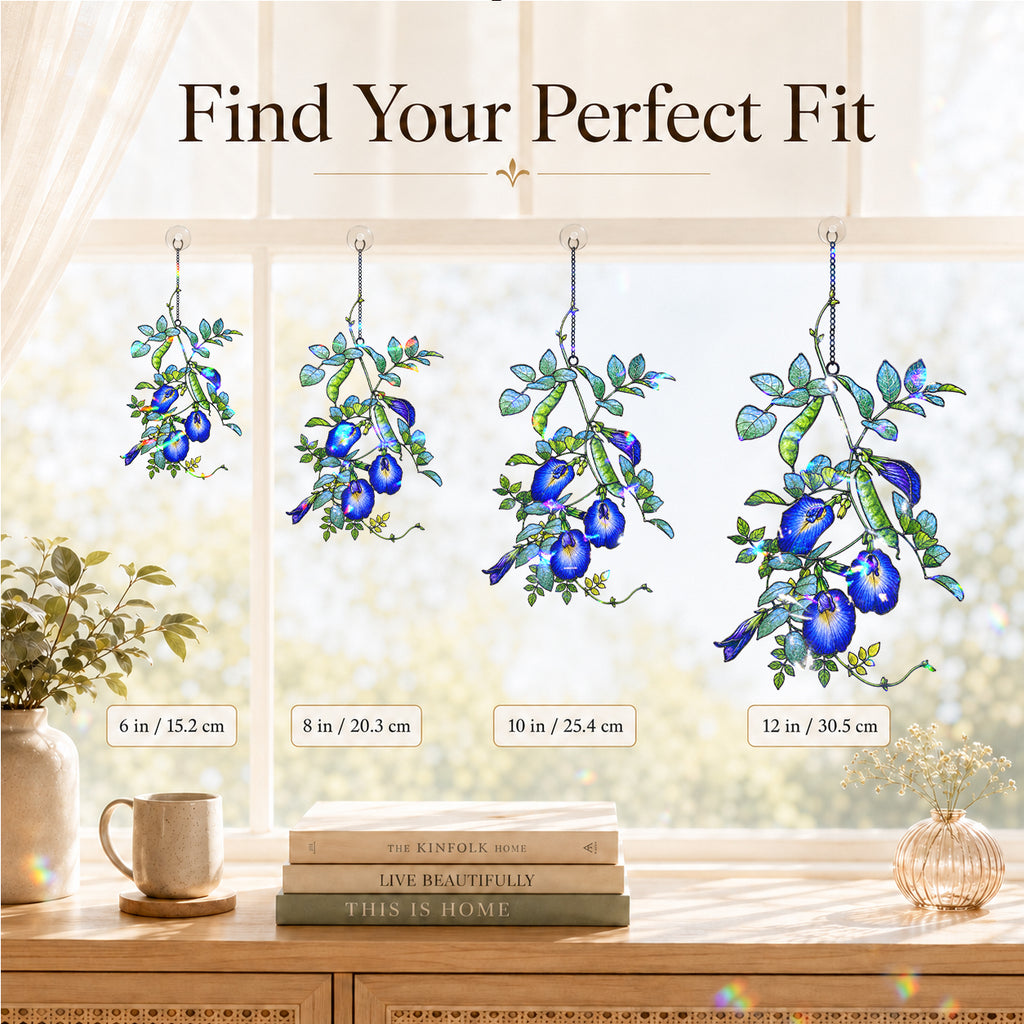 Blue Butterfly Pea Flower Vine Holographic Acrylic Suncatcher