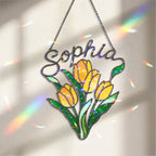Personalized Yellow Tulip Bouquet Holographic Acrylic Suncatcher