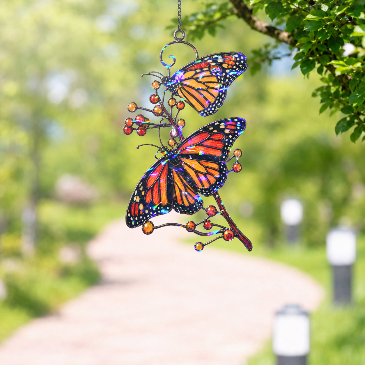 Monarch Butterflies & Berry Branch Holographic Acrylic Suncatcher