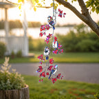 Sparrows & Cardinal on Red Leaf Vine Holographic Acrylic Suncatcher