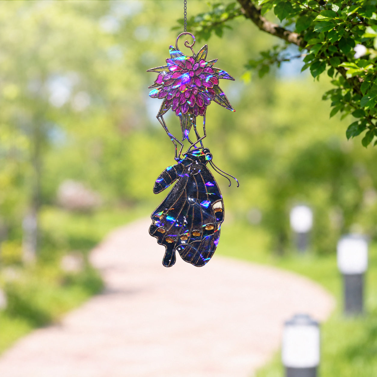 Black Swallowtail & Purple Dahlia Holographic Acrylic Suncatcher
