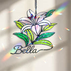 Personalized Pink Lily Flower Holographic Acrylic Suncatcher