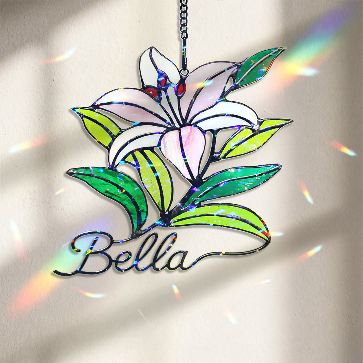 Personalized Pink Lily Flower Holographic Acrylic Suncatcher