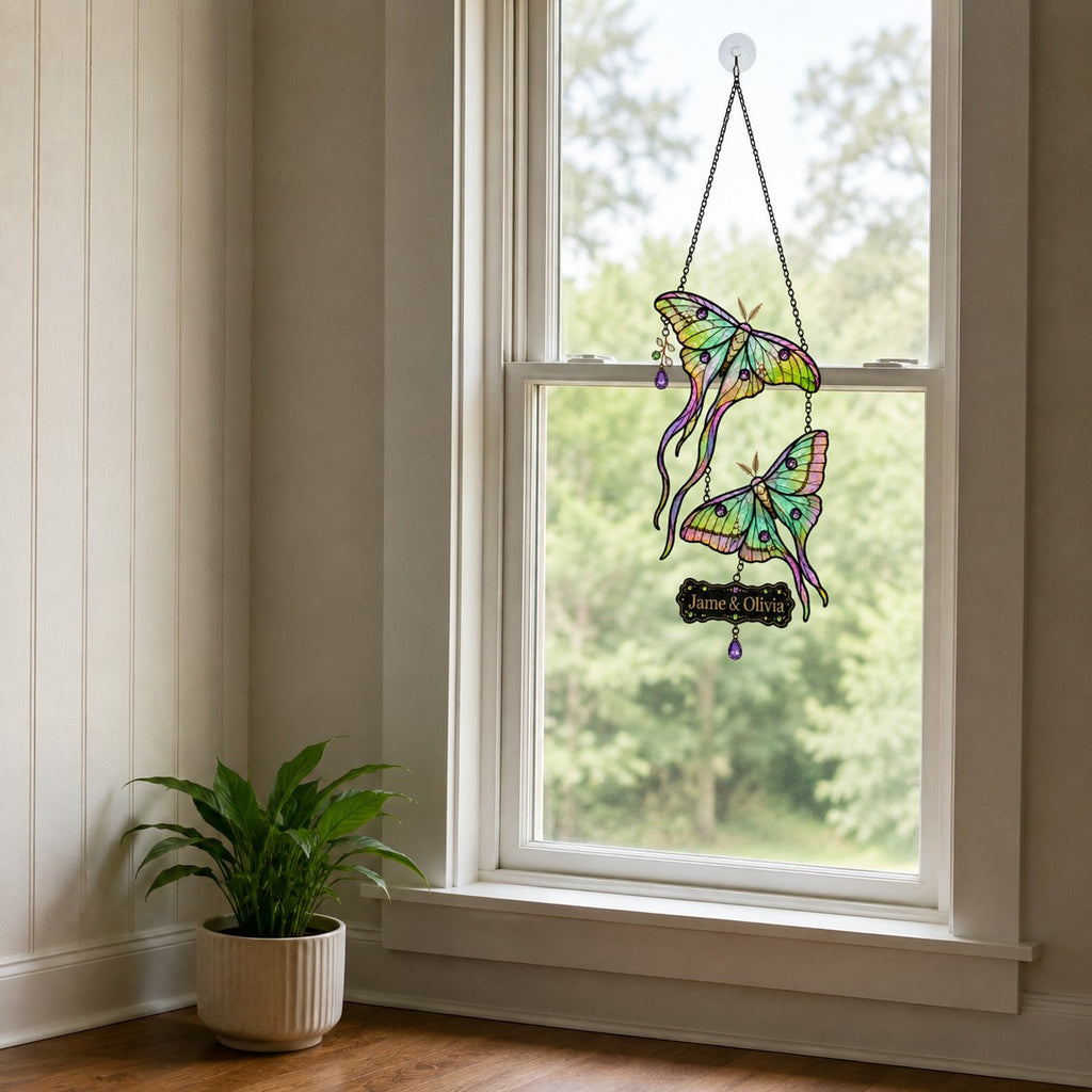 Personalized Luna Moth Couple Holographic Acrylic Suncatcher