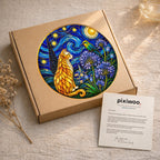 Starry Night Cat Stained Glass Suncatcher