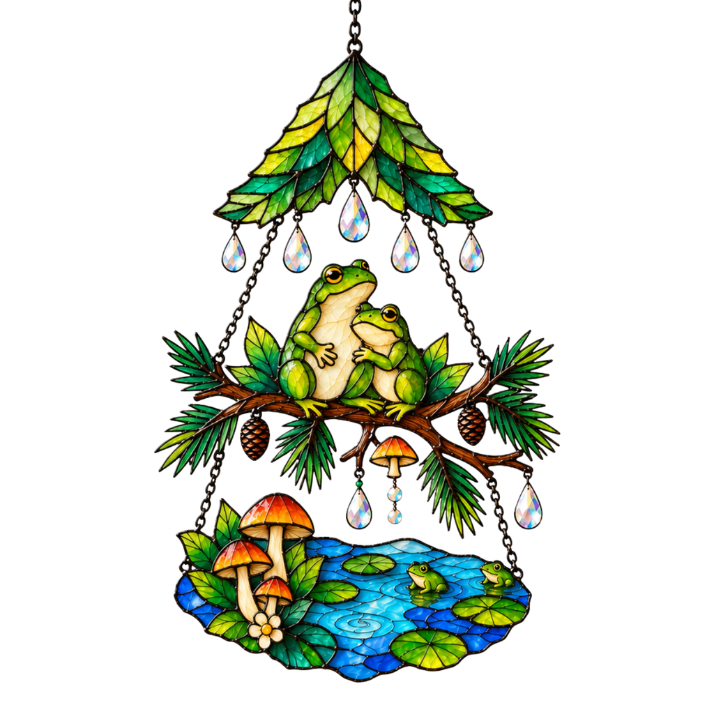 Frog Couple Pond Garden Tiered Holographic Acrylic Suncatcher