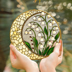 Lily of the Valley Stained Glass Suncatcher – Crescent Moon