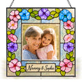 Personalized Photo Suncatcher – Custom Name Floral Frame Stained Glass Window Hanging