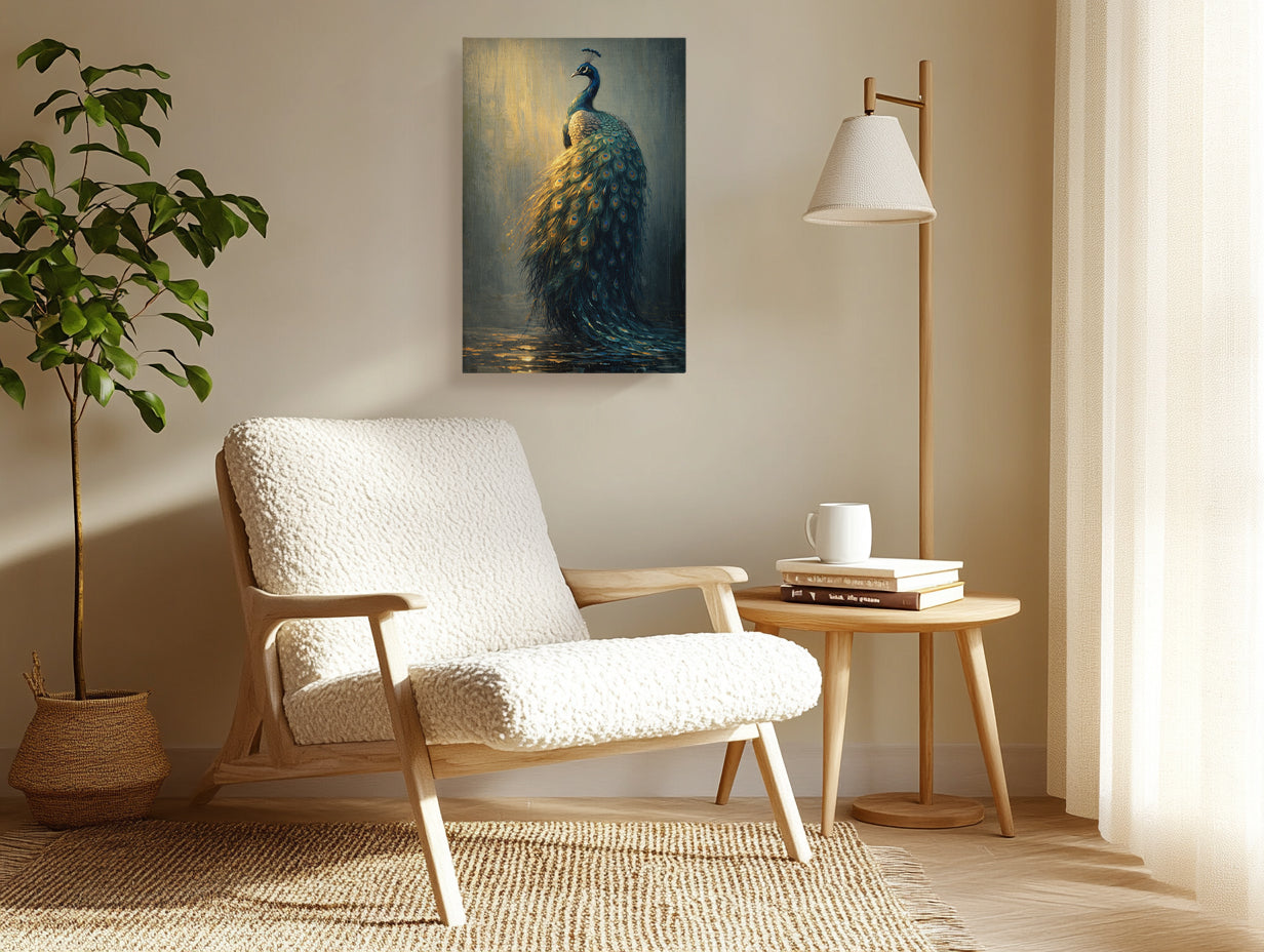 Peacock Canvas Wall Art Moody Peacock Painting