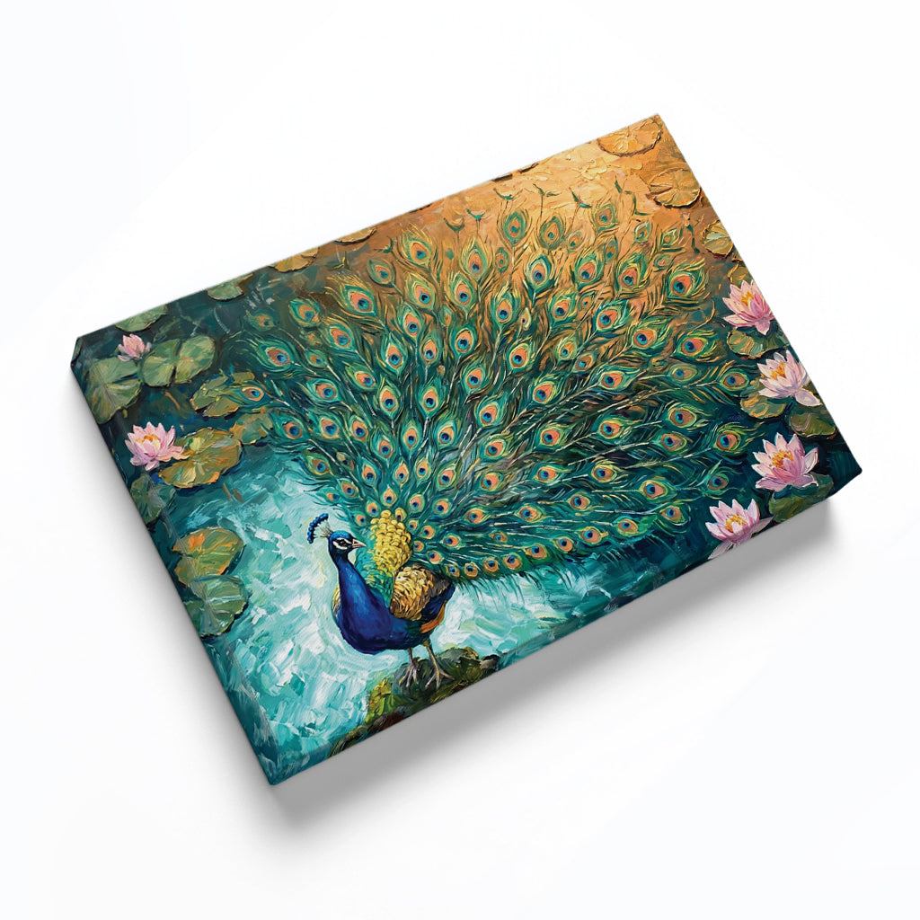 Peacock Canvas Wall Art Teal Blue Green Peacock Painting, 3D Feather Look for Living Room Bedroom Office