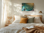 Peacock Canvas Wall Art Teal Blue Green Peacock Painting, 3D Feather Look for Living Room Bedroom Office