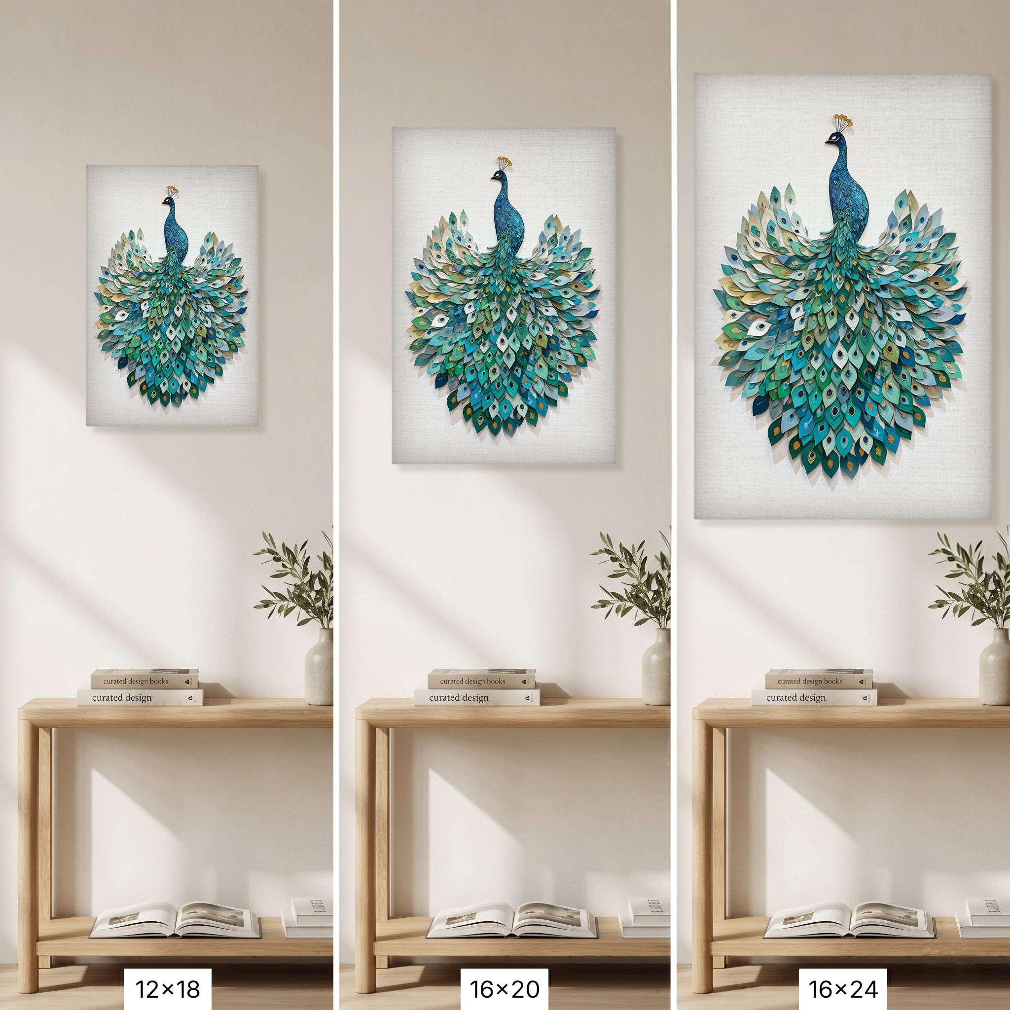 Peacock Canvas Wall Art Teal Blue Green Painting