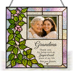 Personalized Grandma Photo Suncatcher – Thank You Grandma Floral Stained Glass Gift
