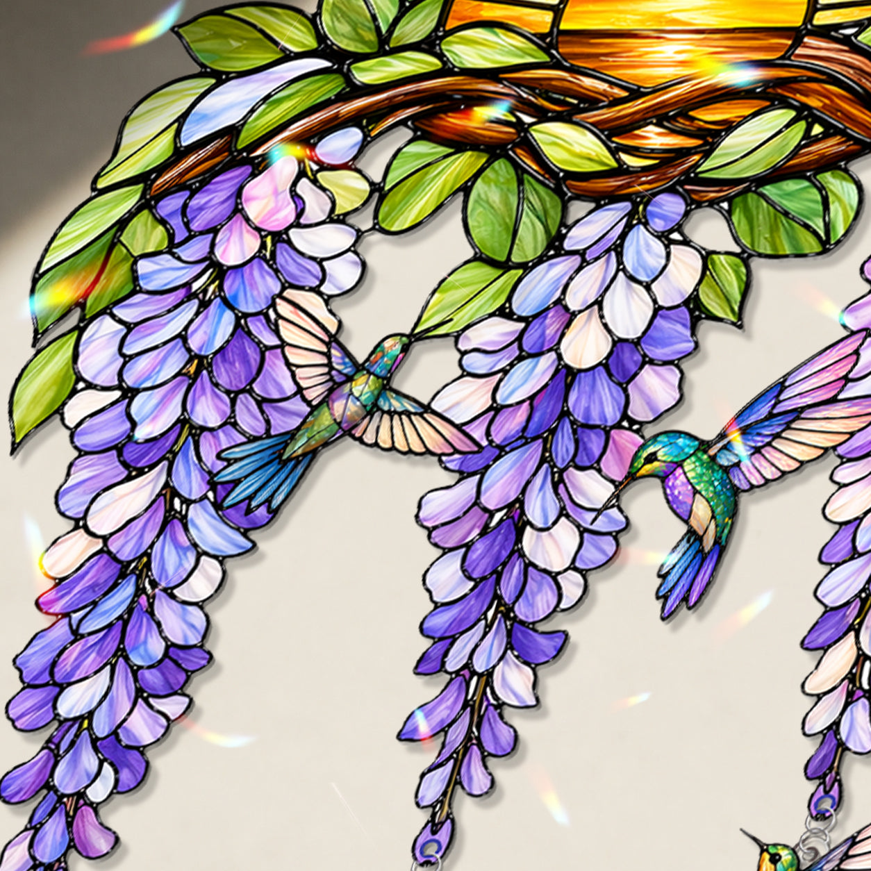 Stained Glass Hummingbird Suncatcher Window Hanging , Colorful Rainbow Window Decor
