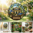 Personalized Family Name Home Bluebird Nest Stained Glass Suncatcher
