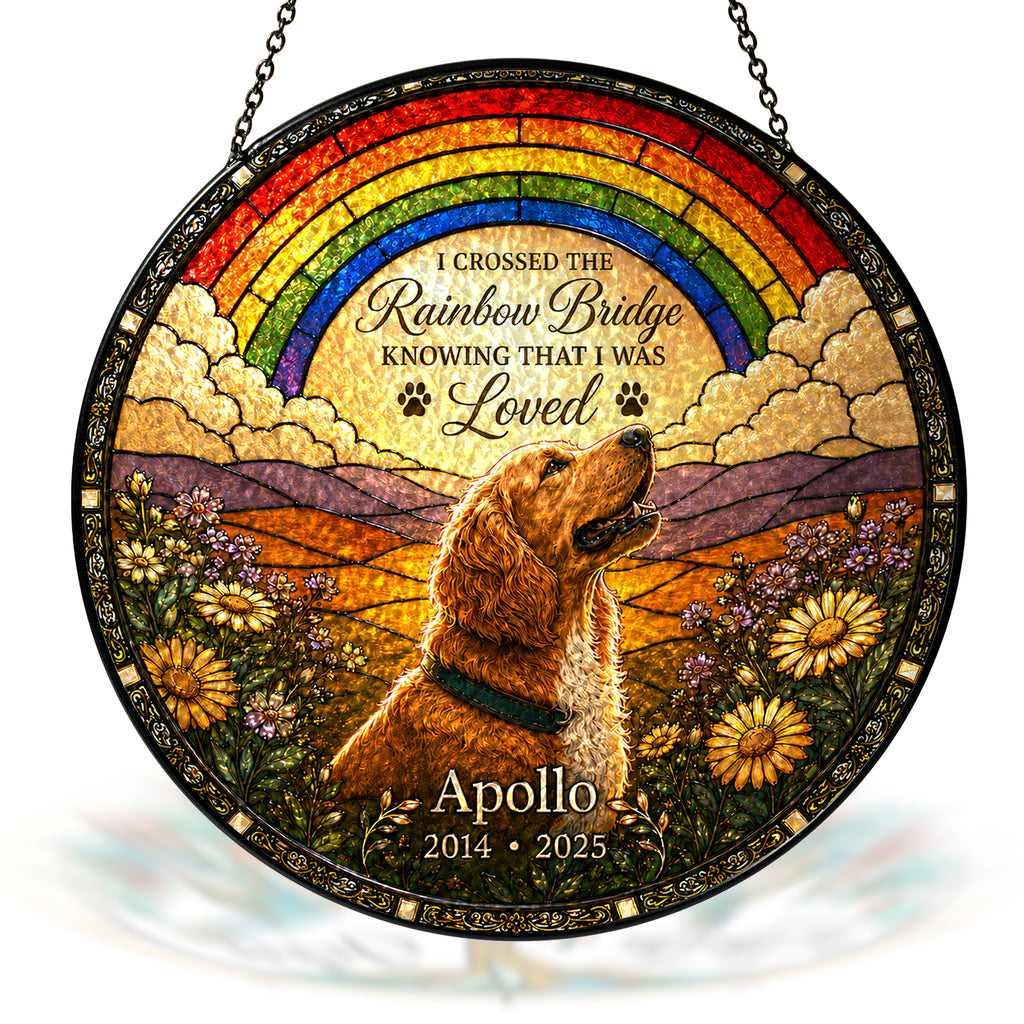Personalized Rainbow Bridge Dog Memorial Stained Glass Suncatcher