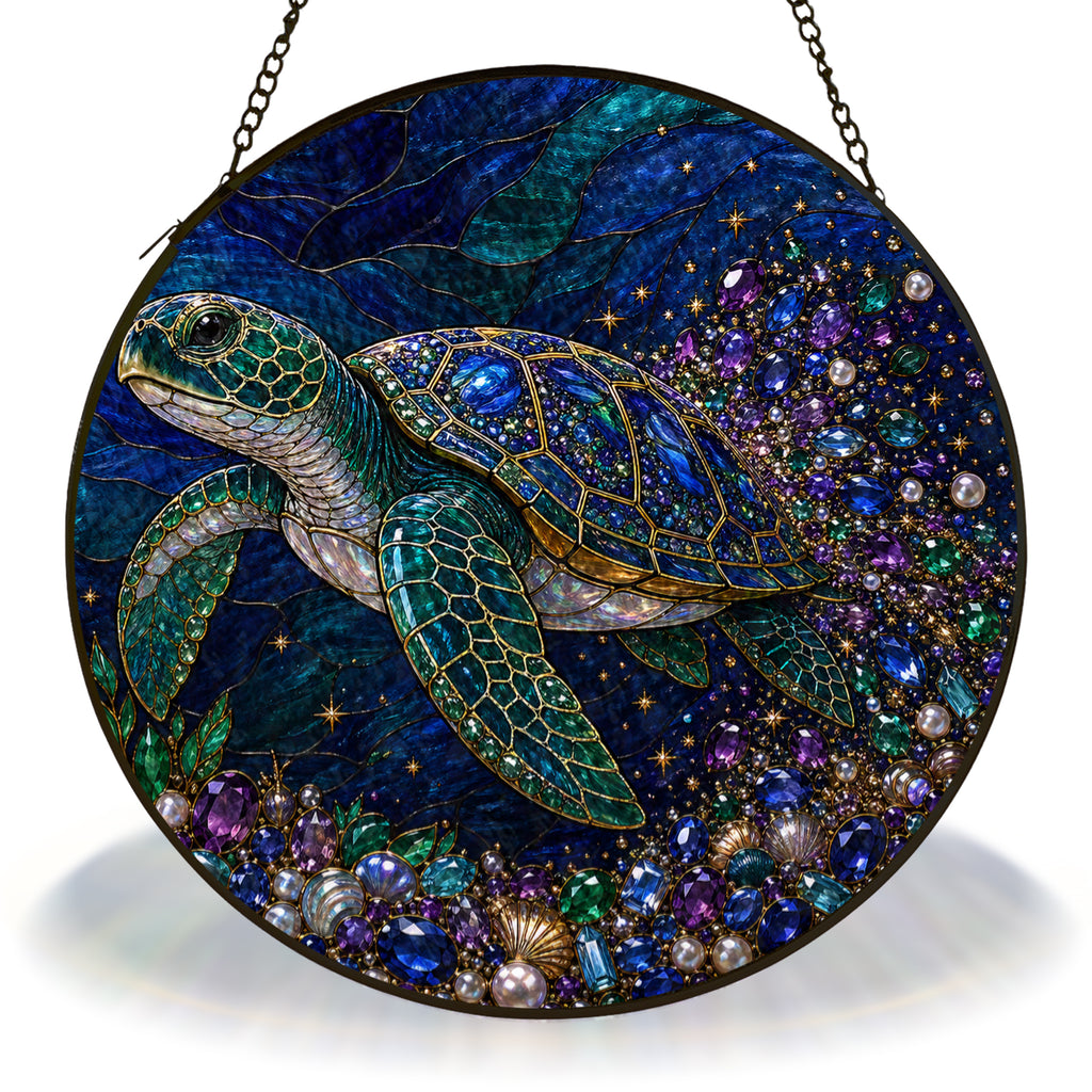 Sea Turtle Window Suncatcher – Coastal Stained Glass Ocean Decor