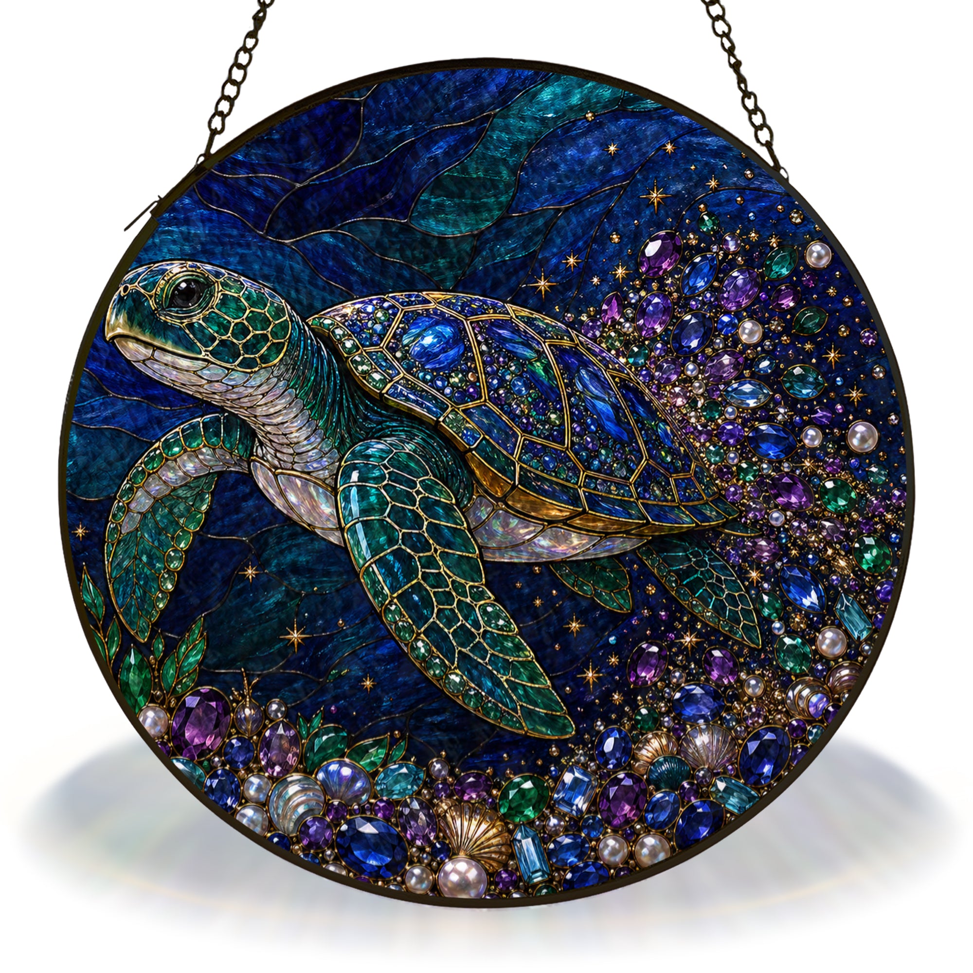 Sea Turtle Window Suncatcher – Coastal Stained Glass Ocean Decor